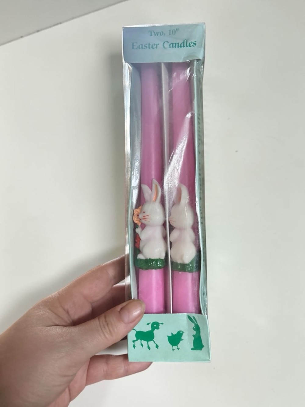 Vintage Easter Bunny Candles Pink Set of 2 10 Inch Spring Decor
